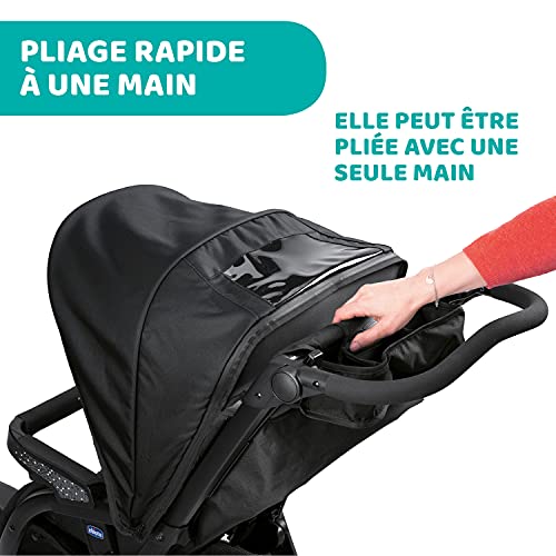 Chicco Activ3 Kinderwagen mit 3 Rädern, leicht zu fahren in jedem Gelände, breiter Sitz, verstellbare Rückenlehne, praktischer Verschluss, verstellbare Stoßdämpfer, 0 Monate , Jet Black