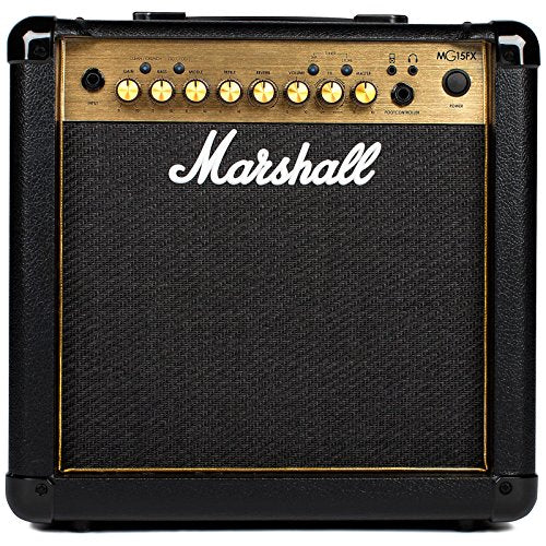 Marshall MG15GFX Gitarren Combo Verstärker mit integriertem FX, Übungsverstärker, geeignet für E Gitarre – Schwarz und Gold