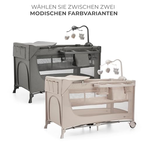 Kinderkraft JOY 2 ACC Kinderbett, 3 in 1 Kinderreisebett, Babybetten, Kinderbett, Reisebett, Modernes Design, Kleine Abmessungen nach Zusammenklappe, Praktisches Zubehör, Räder, Dunkelgrau