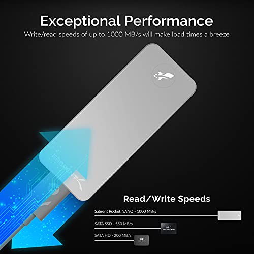 Sabrent Portable SSD 1TB, Festplatte extern NVMe, USB 3.2 Gen 2, 1000 MB/s Lesen, 1000 MB/s Schreiben, USB C Kabel enthalten, Externe M.2 SSD Aluminiumschale, Silber (SB 1TB NANO)