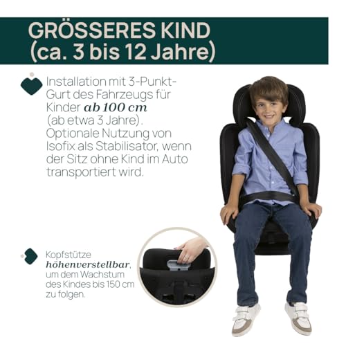 Chicco Kindersitz Mokita I Size, mit Isofix System, für Kinder zwischen 76 und 150 cm Körpergröße, verwendbar ab 15 Monaten, inklusive Einsatz, Schwarz