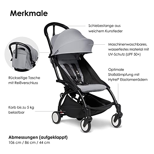 BABYZEN YOYO2 Kinderwagen (Kinderwagengestell Black und 6  Textile Set Stone)   Inklusive Gurt, Rückenlehne, Verdeckbügel, Schultergurt, Aufbewahrungstasche, Sitzpolster und farbgleichem Verdeck