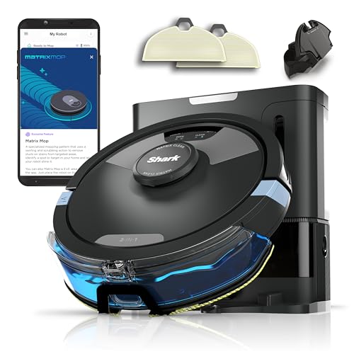 Shark Matrix Plus 2 in 1 selbstentleerter Wisch  &amp; Saugroboter mit LiDAR Home Mapping &amp; Kantenreinigung, für Teppiche, Hartböden &amp; Tierhaare, Anti Allergen, selbstaufladend, WiFi/App/Alexa, Schwarz