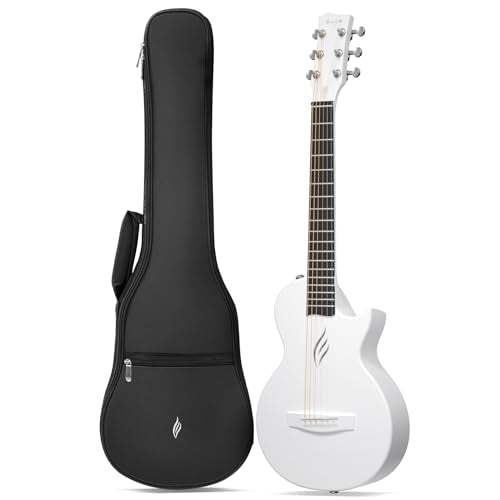 Enya Nova Go Mini Gitarre – Weiß 1/4 Akustik Gitarre Kohlefaser Reise Gitarre für Erwachsene Anfänger Starter Set Kinder Musikalische Aufklärung per Ostern Geburtstag Weihnachten Geschenk