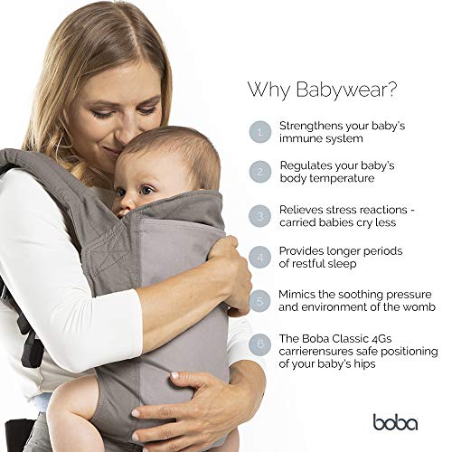 Boba Babytrage Classic Carrier   Babytragetasche im Rucksack Stil – Tragen Sie Ihr Kind auf dem Bauch wie auch auf dem Rücken, für Babies ab 3kg bis zu Kleinkindern bis 20kg (Organic Midnight)