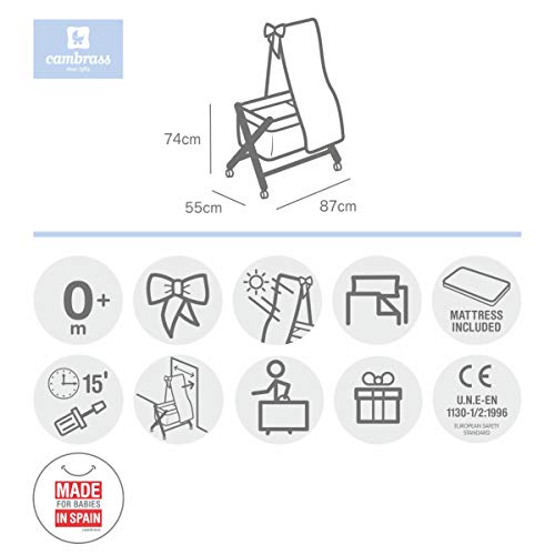 Cambrass 34986 Babybett Aus Holz X Form plus Himmel (Stange) Kollektion, Star, 55 x 87 x 74 cm, hellblau