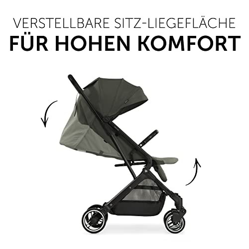 hauck Reise Buggy Travel N Care für Kinder ab Geburt bis 22 kg mit Liegefunktion, Ultraleicht   6,9 kg, Einhändig Klein Zusammenklappbar, UPF 50 , EVA Räder, Korb bis 3 kg (Dark Olive)