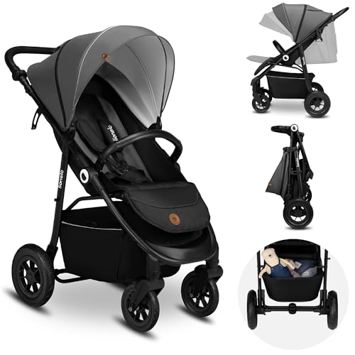 LIONELO Natt Kinderwagen Buggy bis zu 22 kg Verstellbarer Griff und Verstellung der Rückenlehne zur Liegeposition, 5 Punkt Gurt Große Offroad Räder Wasserdichtes XXL Verdeck, 0 4 Jahre