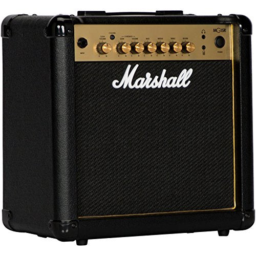 Marshall MG15GR Gitarren Combo Verstärker mit Reverb, Übungsverstärker geeignet für E Gitarre – Schwarz und Gold