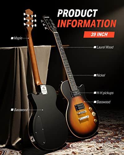 Donner E Gitarre Set E Gitarren LP Stil 39 Zoll Voller Größe mit Tasche, Gurt, Kabel (Sunburst)