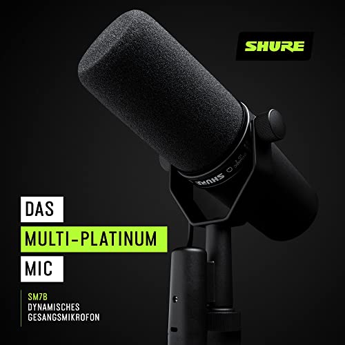 Shure SM7B Dynamisches Gesangsmikrofon für Rundfunk, Podcast und Aufnahmen, XLR Studiomikrofon für Musik und Sprache, breiter Frequenzbereich, Warmer und weicher Klang   Schwarz