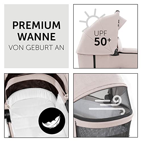 hauck 2 in 1 Kinderwagenset Vision X Set ab Geburt bis 22 kg mit Babywanne, wendbaren Sportsitz mit Beindecke und Liegefunktion, UPF 50 , Gummiräder, Getränkehalter, Zusammenklappbar (Melange Beige)