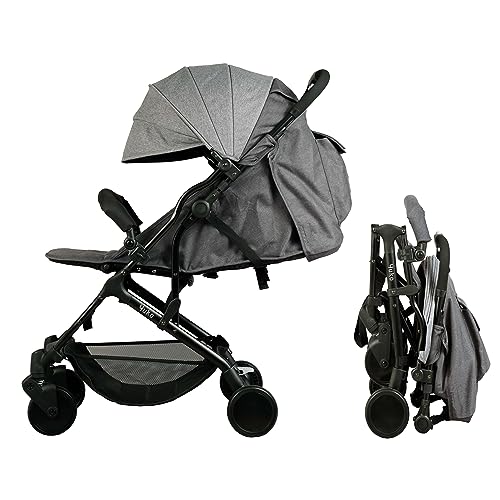 Bambisol YUKO² kompakter Buggy, ab der Geburt, einhändig faltbar, Geländer, recyceltes Polyestergewebe, Grau meliert, Eco