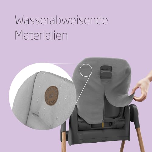 Maxi Cosi Minla Kinderhochstuhl Mitwachsend, 0–14 Jahre, bis zu 60 kg, Hochstuhl Baby, 9 Höhenstufen, 5 Neigungspositionen, 4 Tablettpositionen, kompakt faltbar, Essential Grey