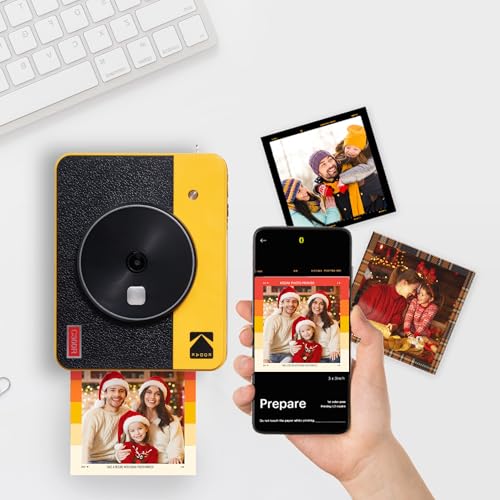 Kodak Mini Shot 3 Retro 4PASS 2 in 1 Sofortbildkamera und Fotodrucker, Tragbar (7,6 x 7,6 cm)   Paket mit 68 Blatt, Weiß