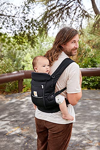 Ergobaby Adapt Babytrage für Neugeborene ab Geburt, 3 Positionen SoftFlex Mesh Ergonomische Babybauchtrage Rückentrage Baby Tragetasche, Onyx Black