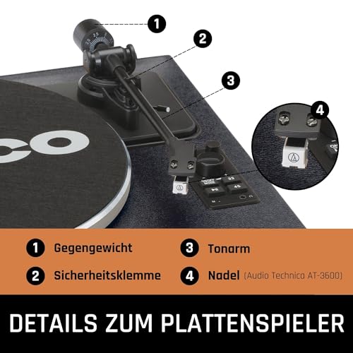 Lenco LS 430 Plattenspieler   Bluetooth Plattenspieler   integrierte Lautsprecher 40 Watt RMS   Riemenantrieb   Pitch Control   Vorverstärker   RCA Out und AUX In   3,5mm   Schwarz LS 430BK