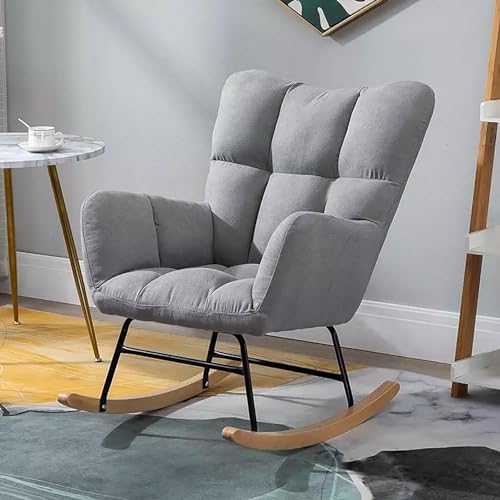 JIAOCKJIAO Schaukelstuhl for Kinderzimmer, Gepolsterte Rocking Chair aus Baumwollleinen, Sessel mit Beinen aus Massivholz, Moderner Schaukelsessel mit Rückenlehne, for Wohnzimmer, Schlafzimmer (Color