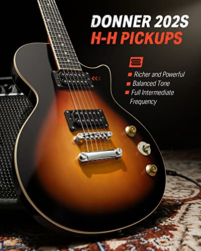 Donner E Gitarre Set E Gitarren LP Stil 39 Zoll Voller Größe mit Tasche, Gurt, Kabel (Sunburst)