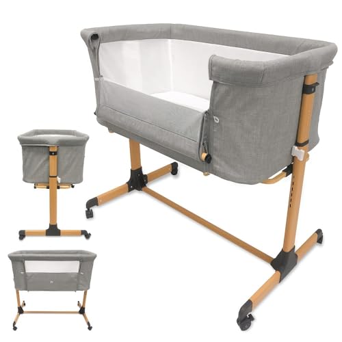 Interbaby Beistellbett STUCK TO ME · grau· Set aus Aluminium, Wickel  und Tragetasche   6 verstellbare Höhen   unabhängige Räder mit Bremsen