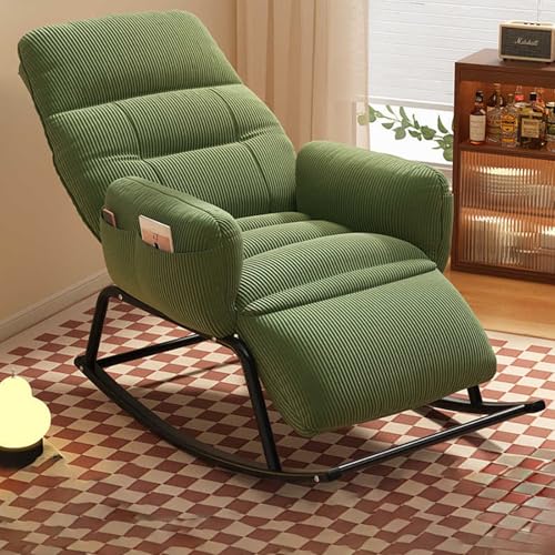 KCTOT Schaukelstuhl Moderner, Gepolsterter Schaukelstuhl for Den Innenbereich, Mit Seitentasche, Mit Einziehbarer Fußstütze, for Wohnzimmer, Baby, Kinderzimmer, Schlafzimmer(Green)