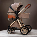 YCKEGEW 2 In 1 Konvertierbarer Baby Kinderwagen Bassinet Kinderwagen,Stoßsicherer Luxus Kinderwagen Für Neugeborene Und Kleinkinder, Hochformatiger Sitz Baby Buggy (Color : Khaki)