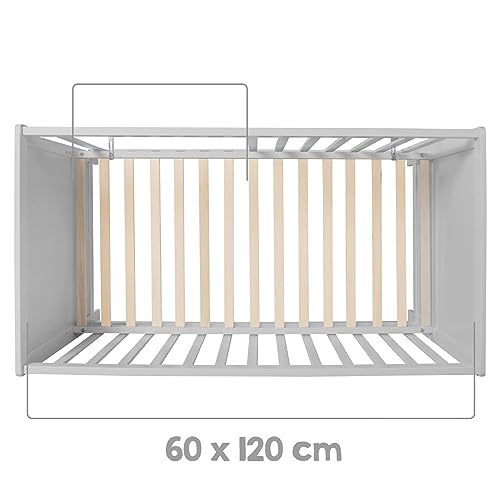 roba 2 in 1 Babybett 60 x 120 cm   Gitterbett &amp; Beistellbett 6 fach Höhenverstellbar   5 Schlupfsprossen   Holz grau / taupe