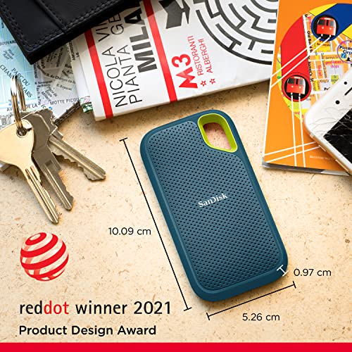 SanDisk Extreme Portable SSD 2 TB (tragbare NVMe SSD, USB C, bis zu 1.050 MB/s Lesegeschwindigkeit und 1.000 MB/s Schreibgeschwindigkeit, wasser  und staubbeständig) Monterey