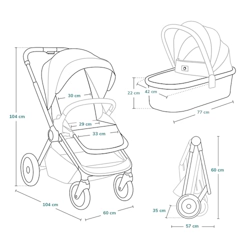 LIONELO Mika 2in1 Kombikinderwagen. Babywanne, Kinderwagen, Buggy. Regenschutz, Schultergurt zum Transport, Matratze, Moskitonetz, Fußabdeckung, wasserdichtes Material, Gummiräder (GREEN FOREST)