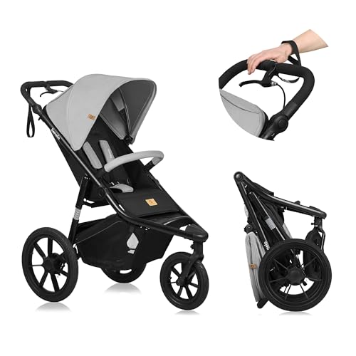 LIONELO AZURA Jogging Kinderwagen von 6 Monaten bis 22 kg Dreirad Jogging Kinderwagen Verstellbare Rückenlehne in eine Liegeposition Große Lufträder Vollständige Stoßdämpfung XXL Verdeck
