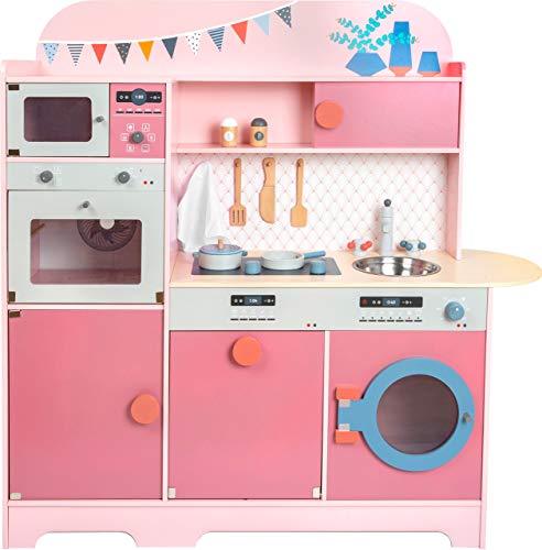 small Foot Kinderküche Mädchentraum aus Holz, Multifunktionsküche in Rosatönen, mit viel Zubehör, ab 3 Jahren, 11465