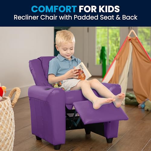 Flash Furniture Lehnsessel für Kinder, modern, mit Becherhalter und Kopfstütze, Holz, lila Vinyl, 61 x 48 x 48 cm