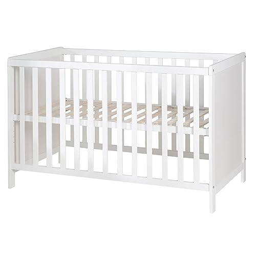 roba 2 in 1 Babybett 60 x 120 cm   Gitterbett &amp; Beistellbett 6 fach Höhenverstellbar   5 Schlupfsprossen   Holz weiß