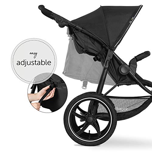 hauck Kinderwagen Runner 2, Dreirad Buggy mit XL Lufträder für Kinder bis 22 kg, UV Schutz 50 , Belüftungsfenster, Höhenverstellbar, Faltbar, XL Korb bis 3 kg, Liegefunktion (Black)