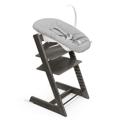 Tripp Trapp Stuhl von Stokke (Hazy Grey) mit Newborn Set (Grey)   Für Neugeborene bis zu 9 kg   Gemütlich, sicher &amp; einfach zu verwenden