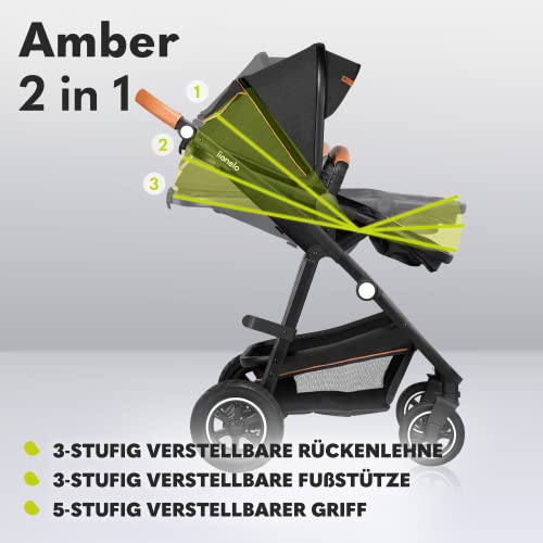 LIONELO Amber Kinderwagen 2 in 1 Kombikinderwagen, Kinderwagen Set mit sportlichen Sitz und fester Babywanne, Tasche, Moskitonetz, Abdeckung Regenblatt (Graphit)