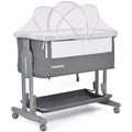 Maydolly Baby Beistellbett,3 in 1Kinderbett，Babybetten Bedside Sleeper mit Lagerung Matratze und Räder, 7 höhenverstellbar Folding leicht tragbare Krippe für Kleinkind Neugeborenen (grau)