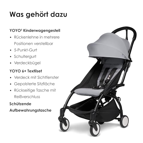 BABYZEN YOYO2 Kinderwagen (Kinderwagengestell Black und 6  Textile Set Stone)   Inklusive Gurt, Rückenlehne, Verdeckbügel, Schultergurt, Aufbewahrungstasche, Sitzpolster und farbgleichem Verdeck