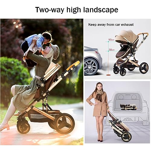 2 In 1 Konvertierbarer Baby Kinderwagen Bassinet Kinderwagen,Stoßsicherer Luxus Kinderwagen Für Neugeborene Und Kleinkinder, Hochformatiger Sitz Baby Buggy (Color : Groen)