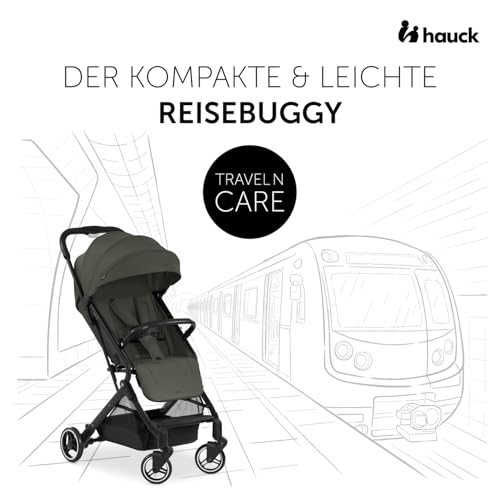 hauck Reise Buggy Travel N Care für Kinder ab Geburt bis 22 kg mit Liegefunktion, Ultraleicht   6,9 kg, Einhändig Klein Zusammenklappbar, UPF 50 , EVA Räder, Korb bis 3 kg (Dark Olive)
