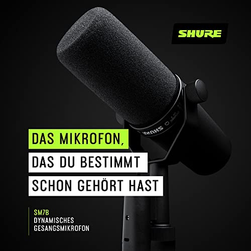 Shure SM7B Dynamisches Gesangsmikrofon für Rundfunk, Podcast und Aufnahmen, XLR Studiomikrofon für Musik und Sprache, breiter Frequenzbereich, Warmer und weicher Klang   Schwarz
