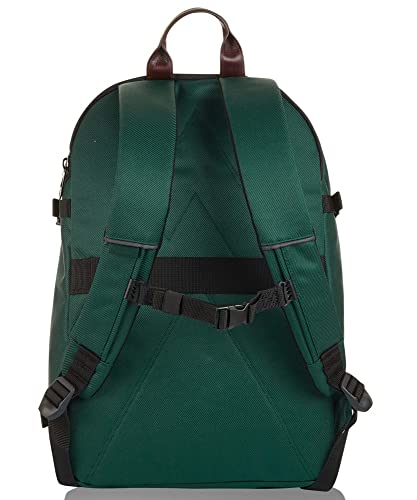 Invicta Round Plus Backpack Geräumiger Rucksack, praktisch &amp; unisex, mit Laptopfach für Uni, Arbeit, Reise &amp; Fahrrad; Daypack, grün/braun   mit Lederdetails &amp; italienisches Design