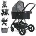 Lorelli Kinderwagen Boston 2 in 1 inkl. Babywanne und Sportsitz, Baby Kombikinderwagen bis 22kg, Zusammenklappbar, Große Räder, Großer Einkaufskorb, Fußsack, Federung, Organizer Tasche, Grau