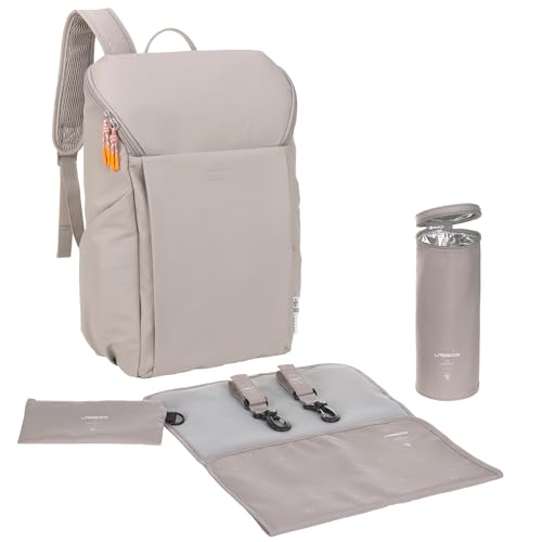 LÄSSIG Baby Wickelrucksack mit Wickelunterlage, Kinderwagenbefestigung und Flaschenhalter/GRE Slender Up Backpack